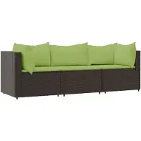 vidaXL 3-tlg. Garten-Lounge-Set mit Kissen Braun Poly Rattan