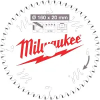 Milwaukee Kreissägeblatt 160/20 mm Z52 Flachtrapezzahn Holz/Alu für Handkreissägen