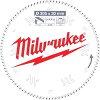 Milwaukee Kreissägeblatt 305/30 mm Z96 Flachtrapezzahn negativ Sägeblatt Alu für Kapp- und Gehrungssägen