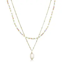 Elli Silberkette "Halskette Layer Süßwasserperle Barock Glas Beads 925 Silber" Gr. 42, gold, Halsketten, Damen, Silber 925 (Sterlingsilber), Silberkette