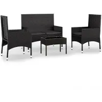 vidaXL 4-tlg. Garten-Lounge-Set mit Kissen Schwarz Poly Rattan