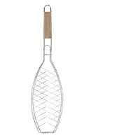 Esschert Design Grill-Fischhalter 58 cm aus Edelstahl & Eschenholz