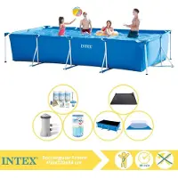 OEM Intex Rectanguläres Rahmen Schwimmbad - Aufbauschwimmbad - 450x220x84 cm - inkl. Solarvorhang, Wartungspaket, Schwimmbadpumpe, Filter, Bodenrollo und Solarmat