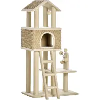 PawHut Kratzbaum Katzenbaum Katzenhöhle Spielbälle 130H cm Khaki+Beige