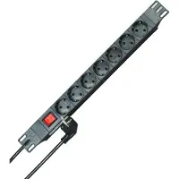 Kopp 930705011 PROFIversal PA 7-fach, Steckdosenleiste in Schutzkontakt-Ausführung, mit beleuchtetem Schalter, 19”, 2m Zuleitung, Farbe: schwarz - 19 Stück
