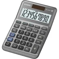 Casio Tischrechner MS-100FM, 10 Stellen, LC-Display, Steuerberechnung, Gewinnermittlung, Batterie-/Solarbetrieb, B 101 x H 148,5 mm, grau