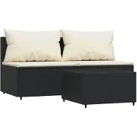 vidaXL 3-tlg. Garten-Lounge-Set mit Kissen Schwarz Poly Rattan