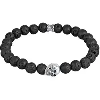 KUZZOI Armkette "Armband Herren Totenkopf Lava Stein Perlen 925 Silber" Gr. 190, schwarz, Armbänder, Herren, 190, Silber 925 (Sterlingsilber), Armkette