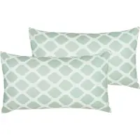 Beliani Gartenkissen 2er Set Mintgrün/Weiß Polyester Rautenmuster Rechteckig 70 x 40 cm Garten Balkon Terrasse