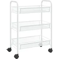 vidaXL Küchenwagen 3 Etagen Weiß 46x26x64 cm Eisen