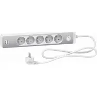 Schneider Electric 5-fach Steckdosenleiste + 2 USB-Anschlüsse, 1,5 m Kabel, , weiß/Aluminium