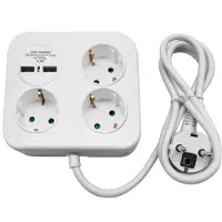 Virone PS-4(GS)/W Mehrfachsteckdose Mit Usb 2xUSB-A, Kabel 3x1,5mm2, 1,4m Schuko