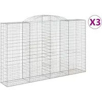 vidaXL Gabionen mit Hochbogen 3 Stk. 300x50x180/200cm Verzinktes Eisen