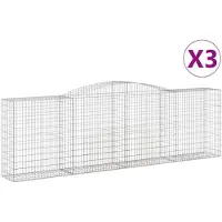 vidaXL Gabionen mit Hochbogen 3 Stk. 400x50x120/140cm Verzinktes Eisen