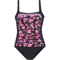 LASCANA Badeanzug , Damen, Gr. 40, Cup B, bunt (schwarz, pink), Recycling-Polyamid, Paisleymuster, bedruckt, Badeanzüge Badeanzug, mit Shaping-Effekt und platzierten Streifen