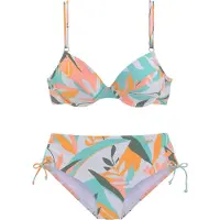 Sunseeker Bügel-Bikini "Allis", Damen, Gr. 44, Cup D, gelb (weiß, gelb), Microfaser, Microfaser, bedruckt, Bikini-Sets Bügel-Bikini, mit kleinen Zierringen am Top