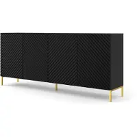 Homlando Kommode SURF 4D 200 cm SCHWARZ MATT Sideboard 4 Türen mit gefräster fronten MDF Highboard Schrank Büfett BEINE GOLDEN