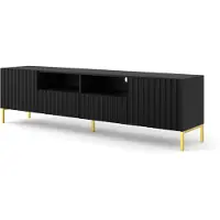 Homlando TV Schrank WAVE 2D2S 200 cm SCHWARZ MATT Lowboard 2 Türen 2 Schubladen mit gefräster fronten MDF Unterschrank Fernsehschrank BEINE GOLDEN