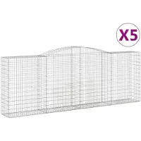 vidaXL Gabionen mit Hochbogen 5 Stk. 400x50x140/160cm Verzinktes Eisen