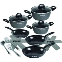 Stoneline Topf-Set Set, Bratentopf 22 cm, je 1 Kochtopf 18/20 cm, je 1 Bratpfanne 16/20/24 cm, 14 Stk. tlg. Aluminium