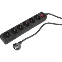 Q-Link Steckdosenleiste mit 6 Anschlüssen - Mit Schalter und Schutzkontakt - Belastbar bis maximal 3680 Watt - Vinylkabel mit 5 m Länge - Kabelquerschnitt 3 x 1,5 mm² - Farbe Schwarz