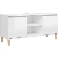 vidaXL TV-Schrank mit Massivholz-Beinen Hochglanz-Weiß 103,5x35x50 cm