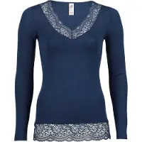 Engel - Women's Shirt L/S mit Spitze - Seidenunterwäsche Gr 38/40 blau