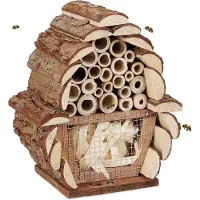 Unyqoos Insektenhotel – Nisthilfe für Wildbienen, Hummeln & Nützlinge, 2 Kammern, H x B x T 20,5×17,5×11 cm, Natur, für Garten & Balkon