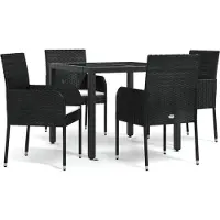 vidaXL 5-tlg. Garten-Essgruppe mit Kissen Schwarz Poly Rattan