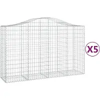 vidaXL Gabionen mit Hochbogen 5 Stk. 200x50x120/140cm Verzinktes Eisen