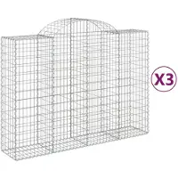 vidaXL Gabionen mit Hochbogen 3 Stk. 200x50x140/160cm Verzinktes Eisen
