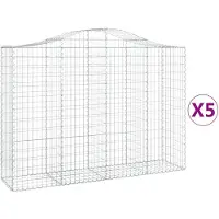 vidaXL Gabionen mit Hochbogen 5 Stk. 200x50x140/160cm Verzinktes Eisen