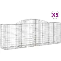vidaXL Gabionen mit Hochbogen 5 Stk. 300x50x100/120cm Verzinktes Eisen