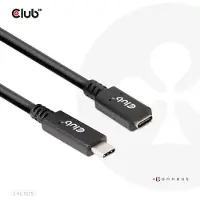 Club 3D CLUB3D USB Gen1 Type-C Extension Cable 5Gbps 60W(20V/3A) 4K60Hz M/F 2m/6.56ft, 2 m, USB C, USB C, USB 3.2 Gen 1 (3.1 Gen 1), 5 Gbit/s, Schwarz