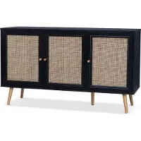 Sweeek - Sideboard mit Holzoptik und Rattan-Geflecht B 120 cm - Schwarz