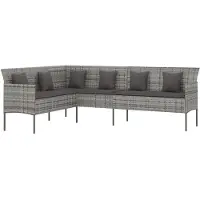 vidaXL Gartensofa in L-Form mit Kissen Grau Poly Rattan