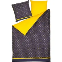 Beliani Bettwäsche Set Dunkelblau / Gelb aus Baumwolle 135 x 200 cm Kopfkissenbezug Deckenbezug Praktisch Schlafzimmereinrichtung Modernes Design
