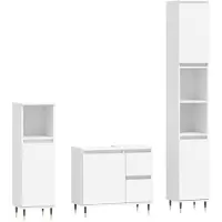 vidaXL 3-tlg. Badmöbel-Set Weiß Holzwerkstoff