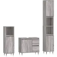 vidaXL 3-tlg. Badmöbel-Set Grau Sonoma Holzwerkstoff