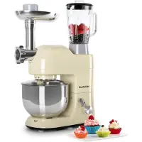 Klarstein Knetmaschine Küchenmaschine mit Fleischwolf, 1800W Teigmaschine Klein, 6 Stufen, Schneebesen Rühr- & Knethaken, Planetenrührwerk, Rührmaschine mit Mixer, Küchenmaschinen mit 5L Schüssel