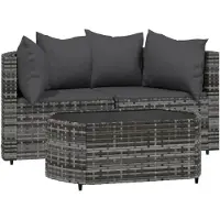 vidaXL 3-tlg. Garten-Lounge-Set mit Kissen Grau Poly Rattan