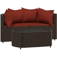 vidaXL 3-tlg. Garten-Lounge-Set mit Kissen Braun Poly Rattan