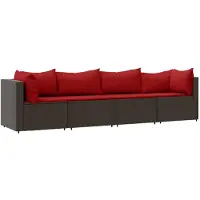 vidaXL 4-tlg. Garten-Lounge-Set mit Kissen Braun Poly Rattan