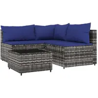 vidaXL 4-tlg. Garten-Lounge-Set mit Kissen Grau Poly Rattan