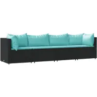 vidaXL 4-tlg. Garten-Lounge-Set mit Kissen Schwarz Poly Rattan