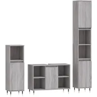 vidaXL 3-tlg. Badmöbel-Set Grau Sonoma Holzwerkstoff
