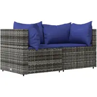 vidaXL Garten-Ecksofas mit Kissen 2 Stk. Grau Poly Rattan