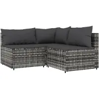 vidaXL 3-tlg. Garten-Lounge-Set mit Kissen Grau Poly Rattan