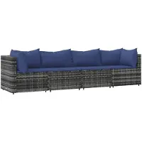 vidaXL 4-tlg. Garten-Lounge-Set mit Kissen Grau Poly Rattan