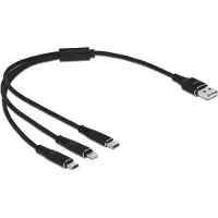 DeLOCK USB Ladekabel 3 in 1 Typ-A zu Lightning / Micro USB / USB Type-C 30 cm schwarz, 0,3 m, USB A, USB C/Micro-USB B/Lightning, USB 2.0, Schwarz